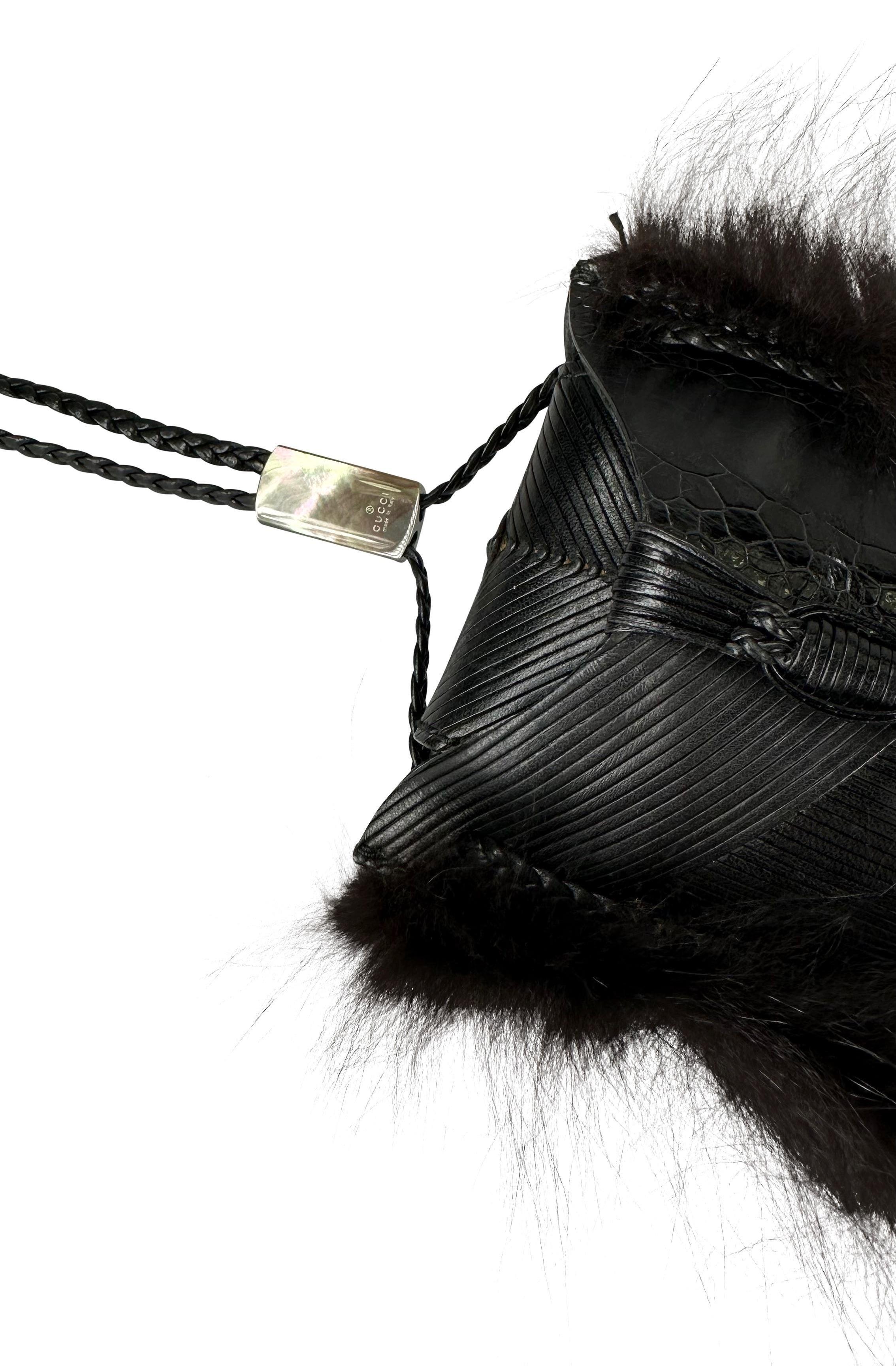 F/W 2002 Gucci by Tom Ford Black Ostrich Leather Fur Runway Mini Evening Bag In Excellent Condition In West Hollywood, CA