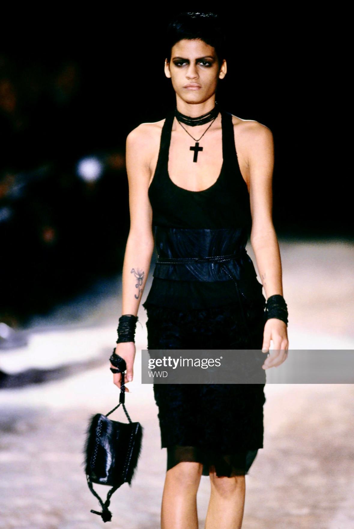 F/W 2002 Gucci by Tom Ford Black Ostrich Leather Fur Runway Mini Evening Bag 1