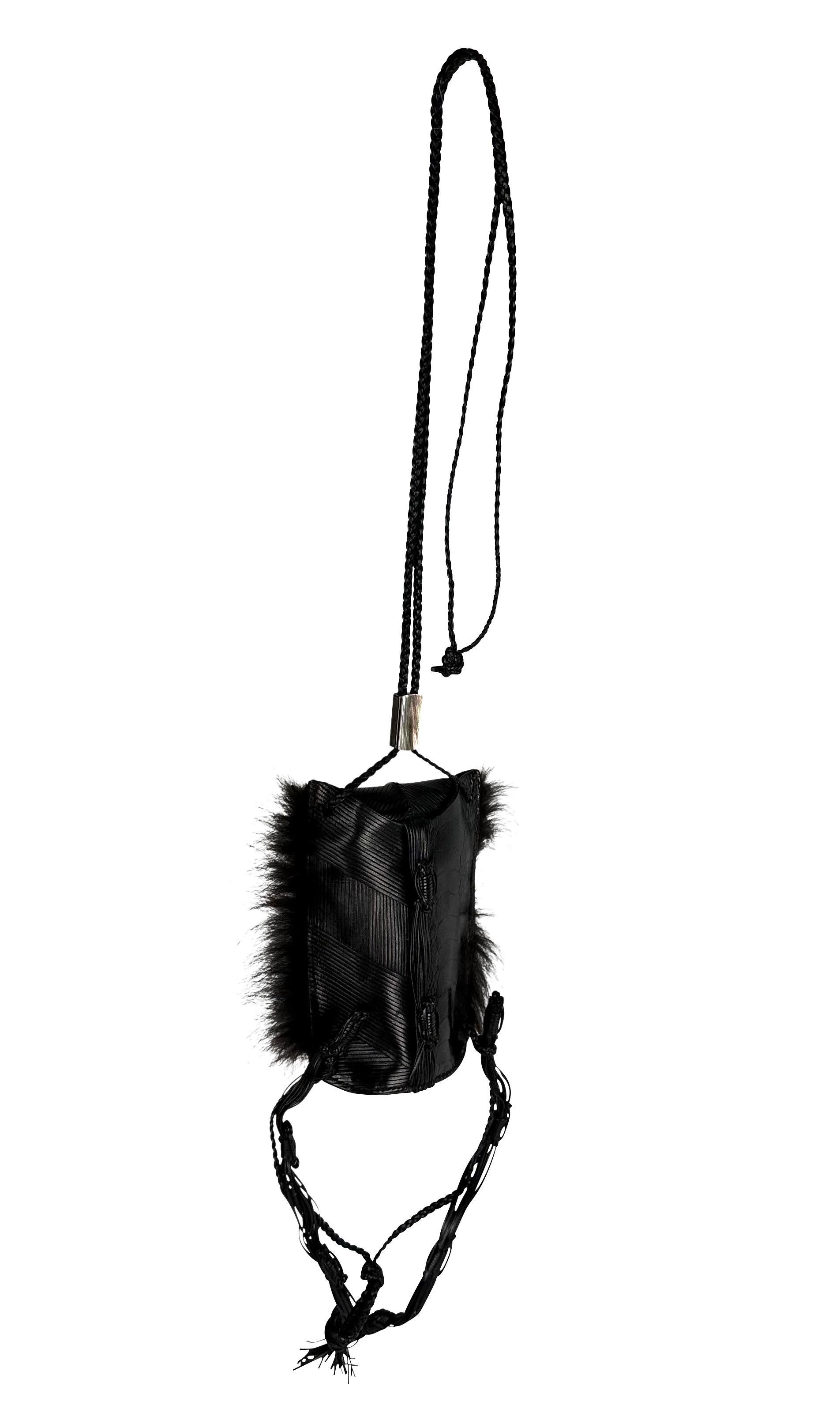 F/W 2002 Gucci by Tom Ford Black Ostrich Leather Fur Runway Mini Evening Bag 5