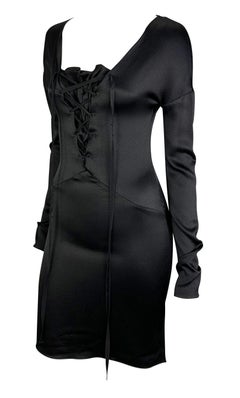 F/W 2002 Gucci by Tom Ford Black Silk Lace-Up Flare Mini Dress