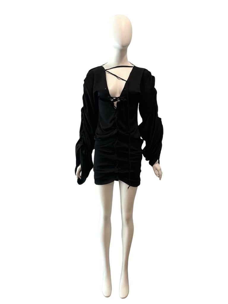 F/W 2002 GUCCI by Tom Ford Black Silk Lacing Mini Dress In Excellent Condition In Austin, TX