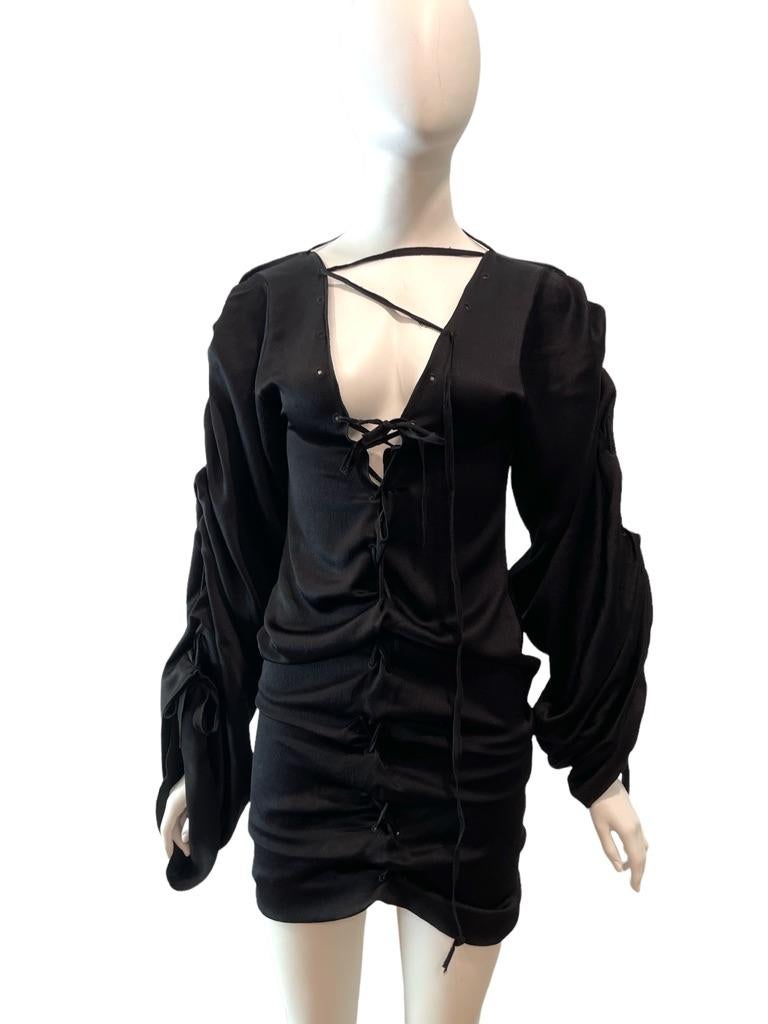 Women's F/W 2002 GUCCI by Tom Ford Black Silk Lacing Mini Dress