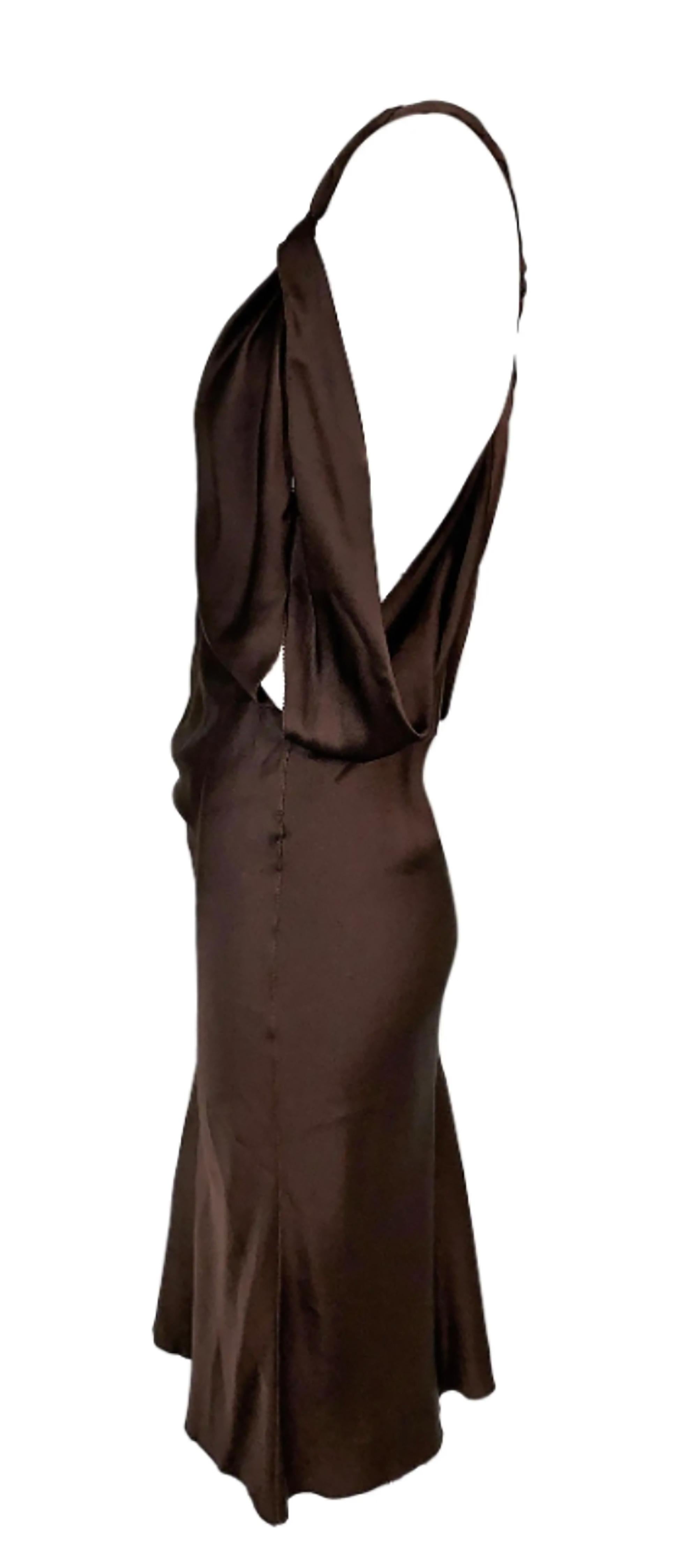 Black F/W 2002 Gucci by Tom Ford Brown Silk Dress 38