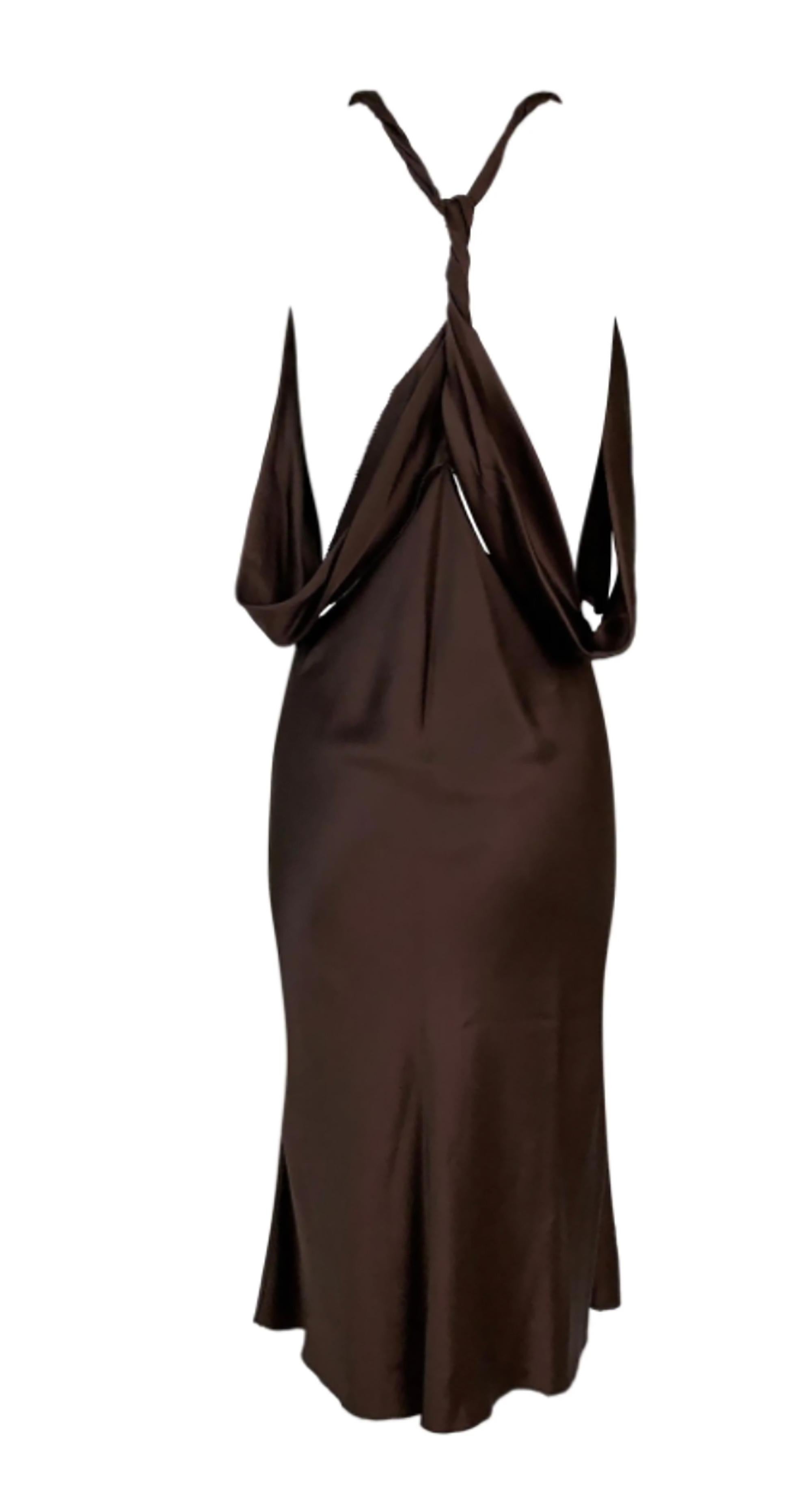 F/W 2002 Gucci by Tom Ford Brown Silk Dress 38 In Excellent Condition In Austin, TX