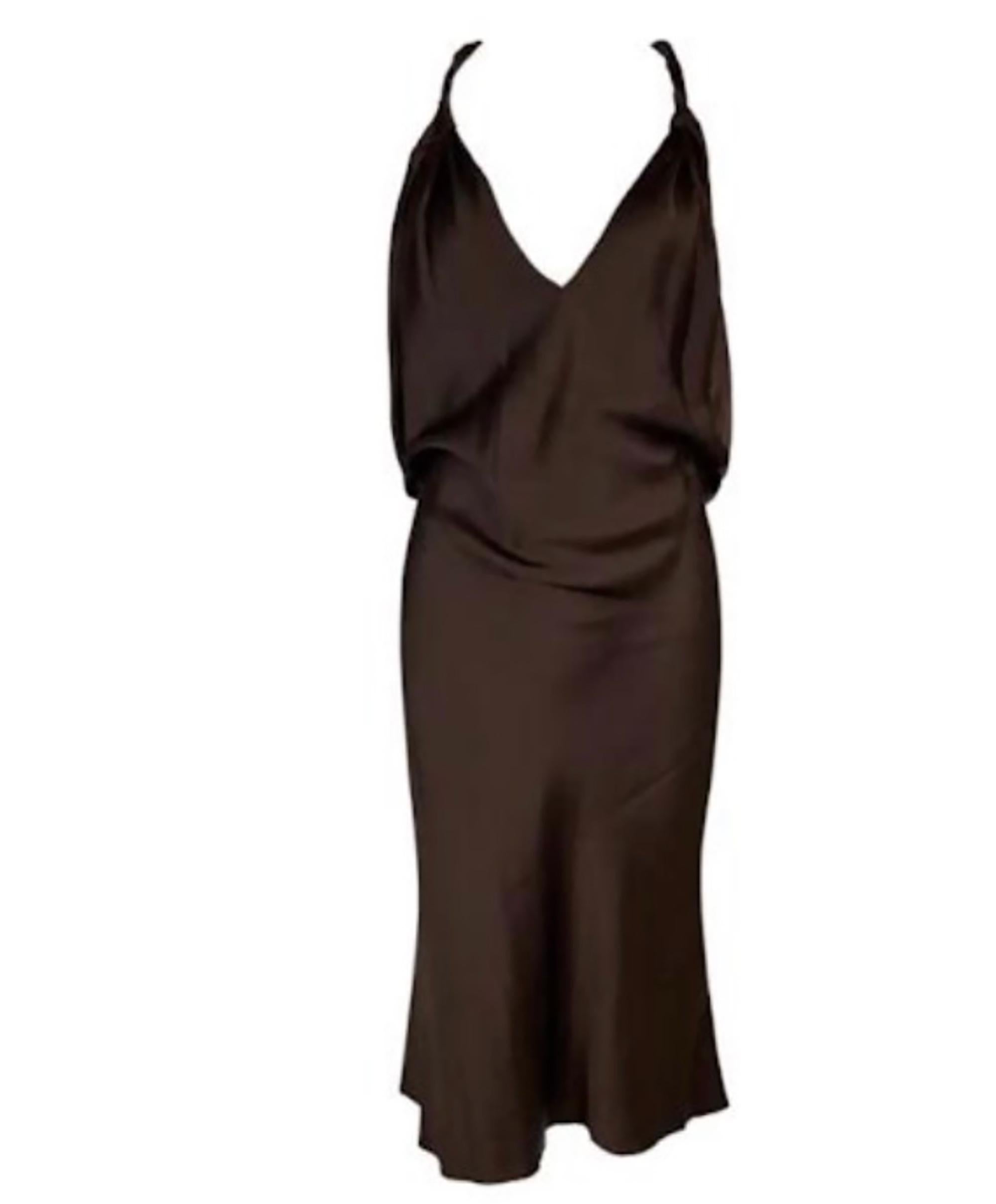 Women's F/W 2002 Gucci by Tom Ford Brown Silk Dress 38