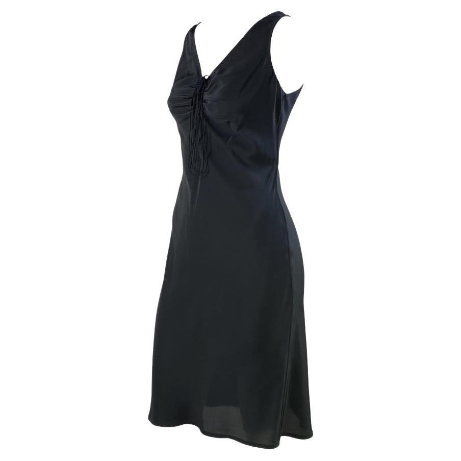 F/W 2002 Gucci by Tom Ford Front Tie Black Silk Dress For Sale