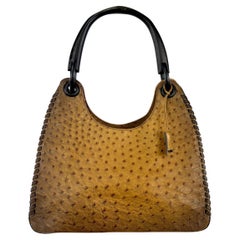 F/W 2002 Gucci by Tom Ford Genuine Ostrich Leather Wood Top Handle Tan Bag