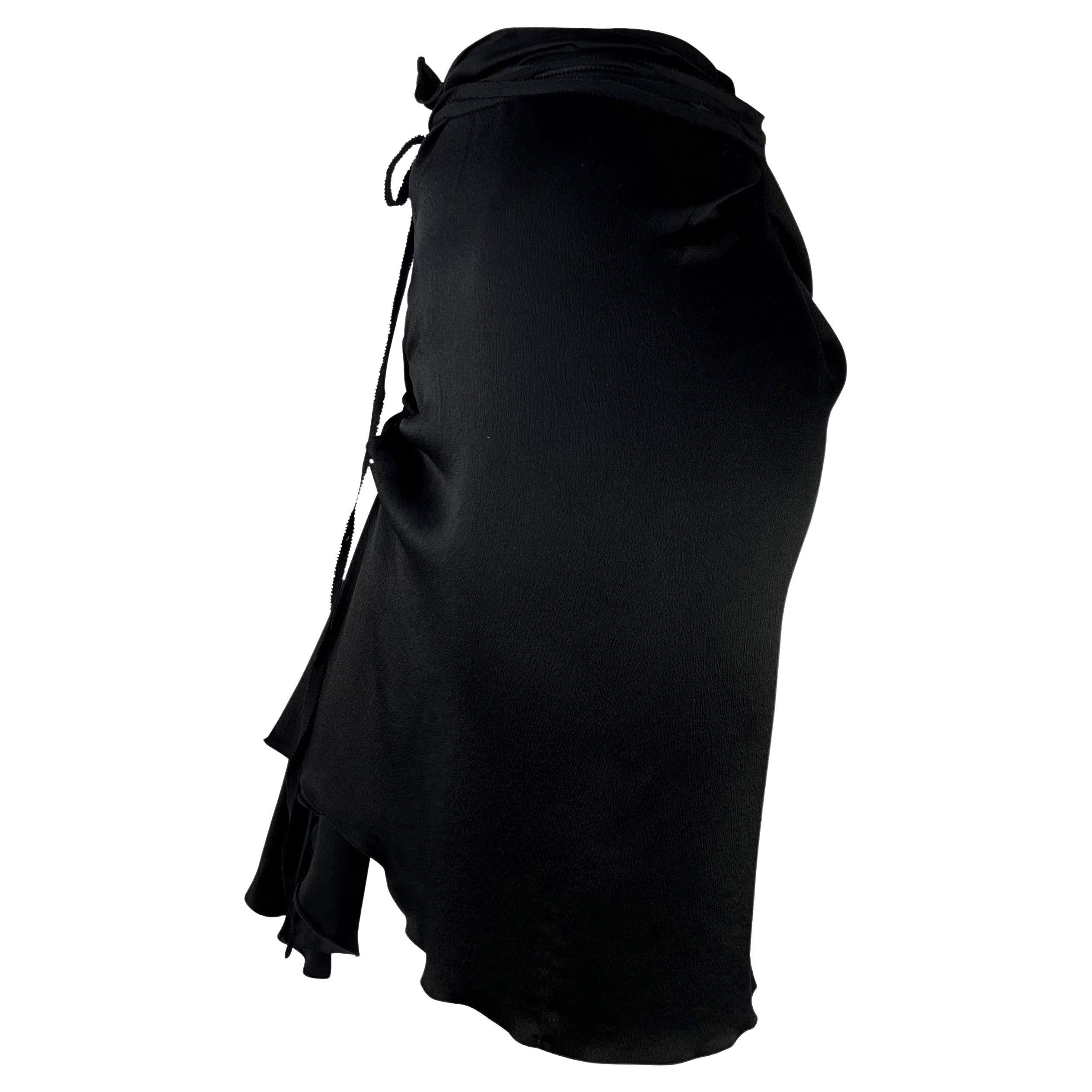 F/W 2002 Gucci by Tom Ford Lace-Up Black Crepe Silk Asymmetric Skirt In Excellent Condition In West Hollywood, CA