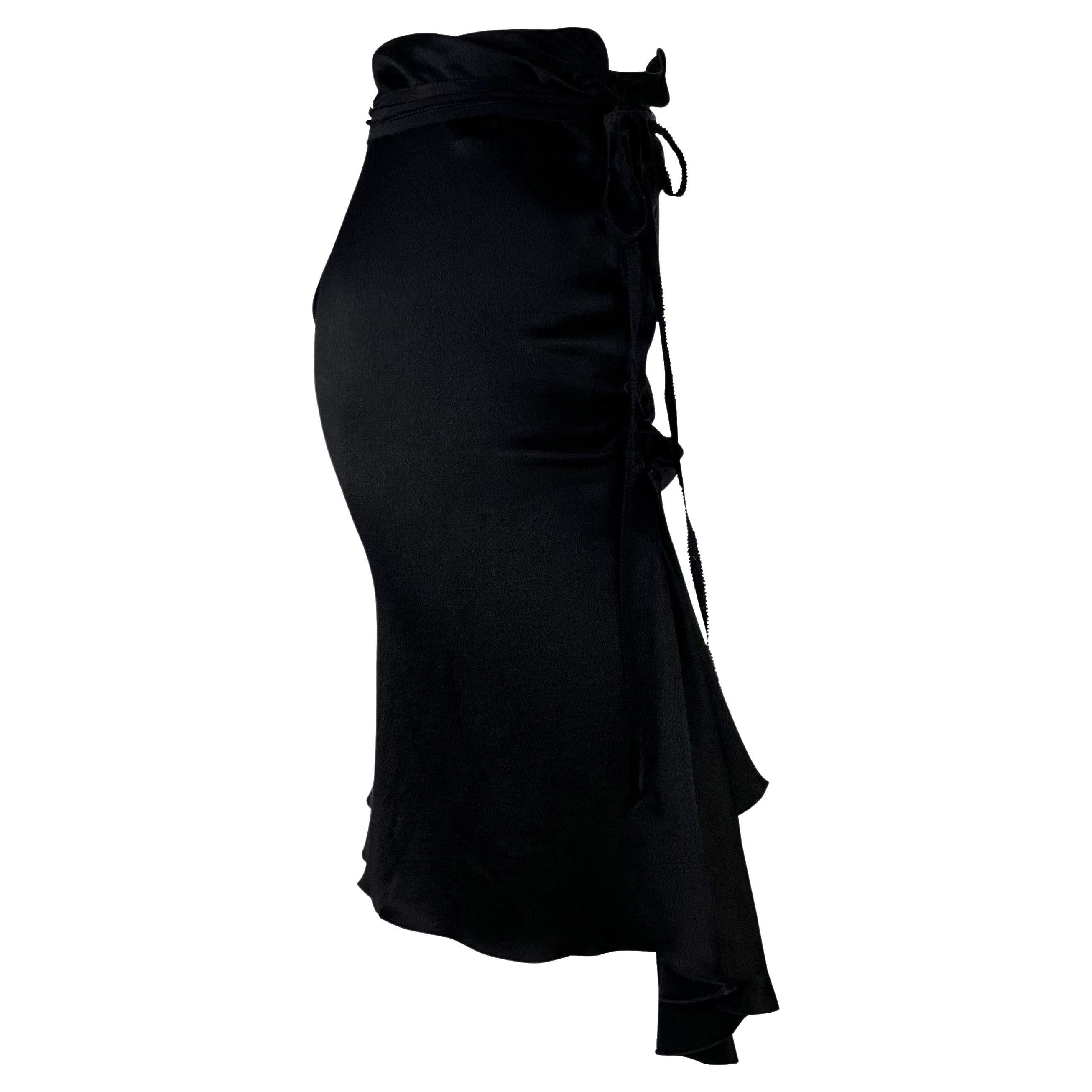 F/W 2002 Gucci by Tom Ford Lace-Up Black Crepe Silk Asymmetric Skirt 1