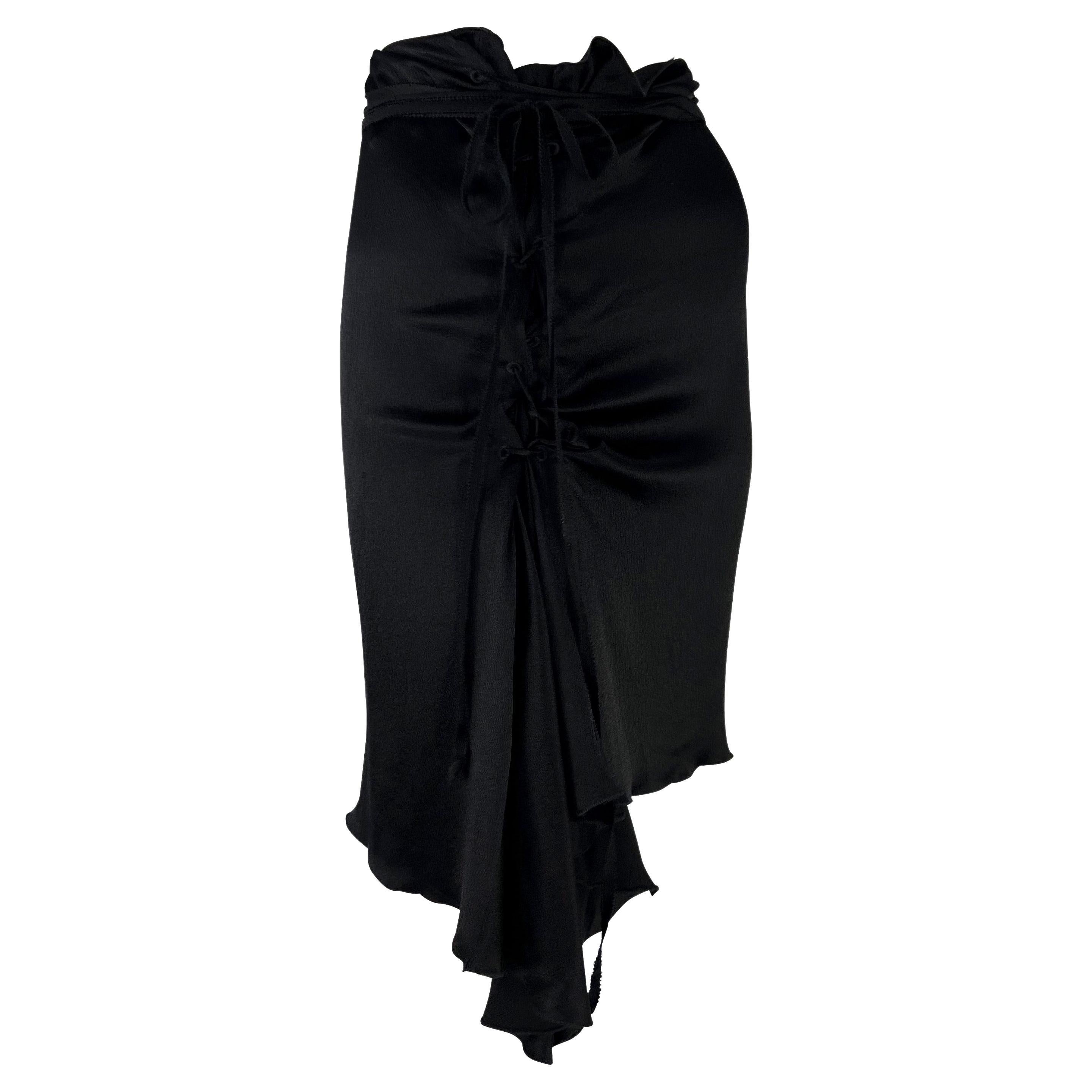 F/W 2002 Gucci by Tom Ford Lace-Up Black Crepe Silk Asymmetric Skirt 2