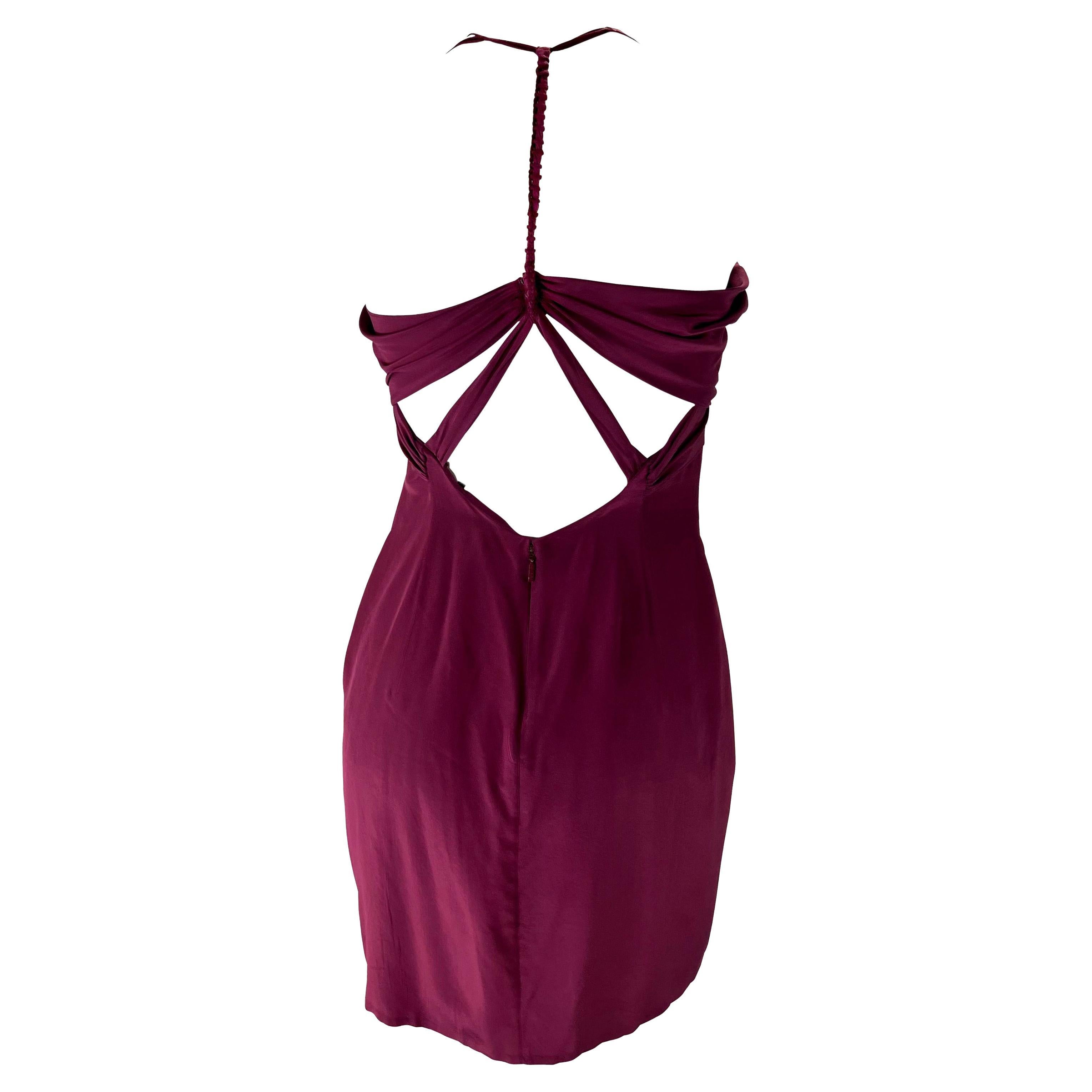 F/W 2002 Gucci by Tom Ford Maroon Strappy Silk Chiffon Mini Dress In Good Condition For Sale In West Hollywood, CA