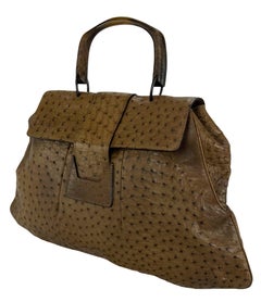 F/W 2002 Gucci by Tom Ford Oversized Genuine Ostrich Skin Tan Wood XL Tote Bag