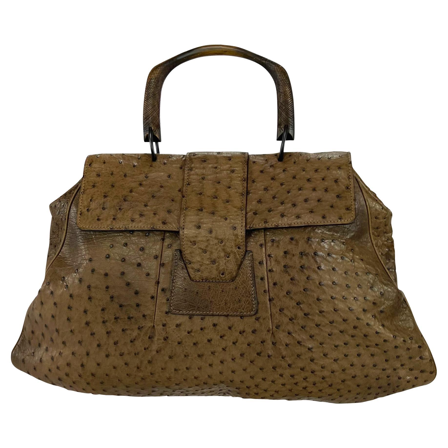 F/W 2002 Gucci by Tom Ford Oversized Genuine Ostrich Skin Tan Wood XL Tote Bag