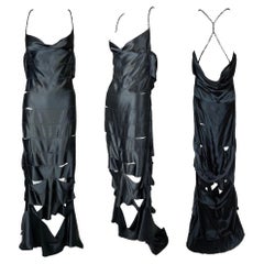 F/W 2002 Gucci by Tom Ford Runway Black Cut-Out Ribbon Gown Maxi Dress 40