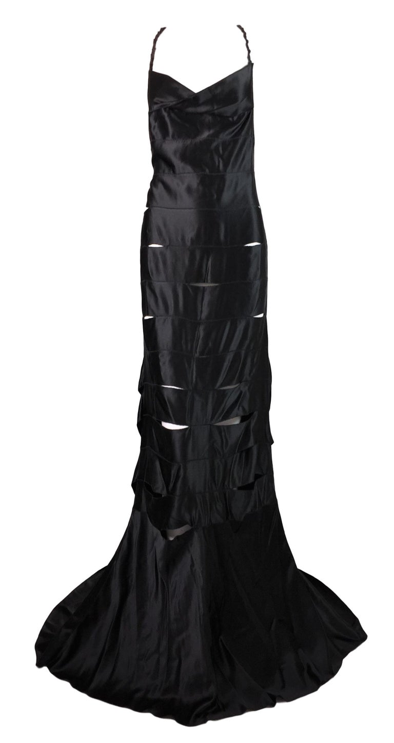 F/W 2002 Gucci by Tom Ford Runway Black Cut-Out Ribbon Gown Maxi Dress ...