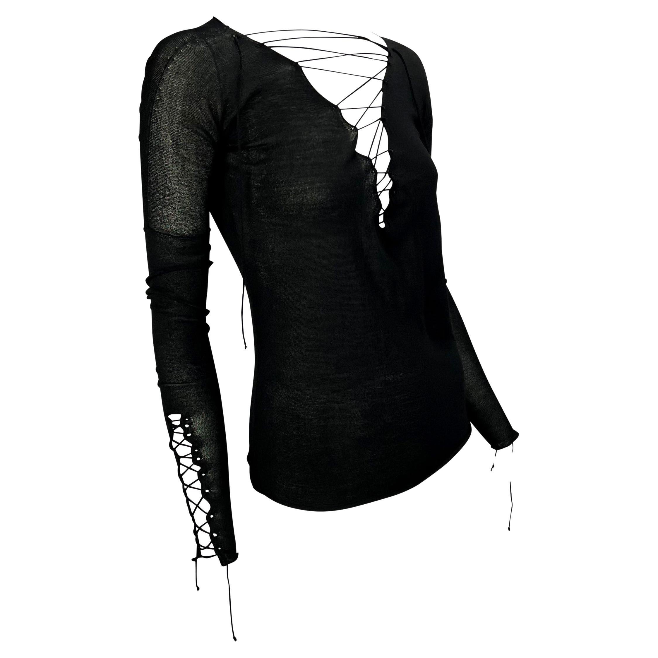 F/W 2002 Gucci by Tom Ford Sheer Lace-Up Black Knit Top 1