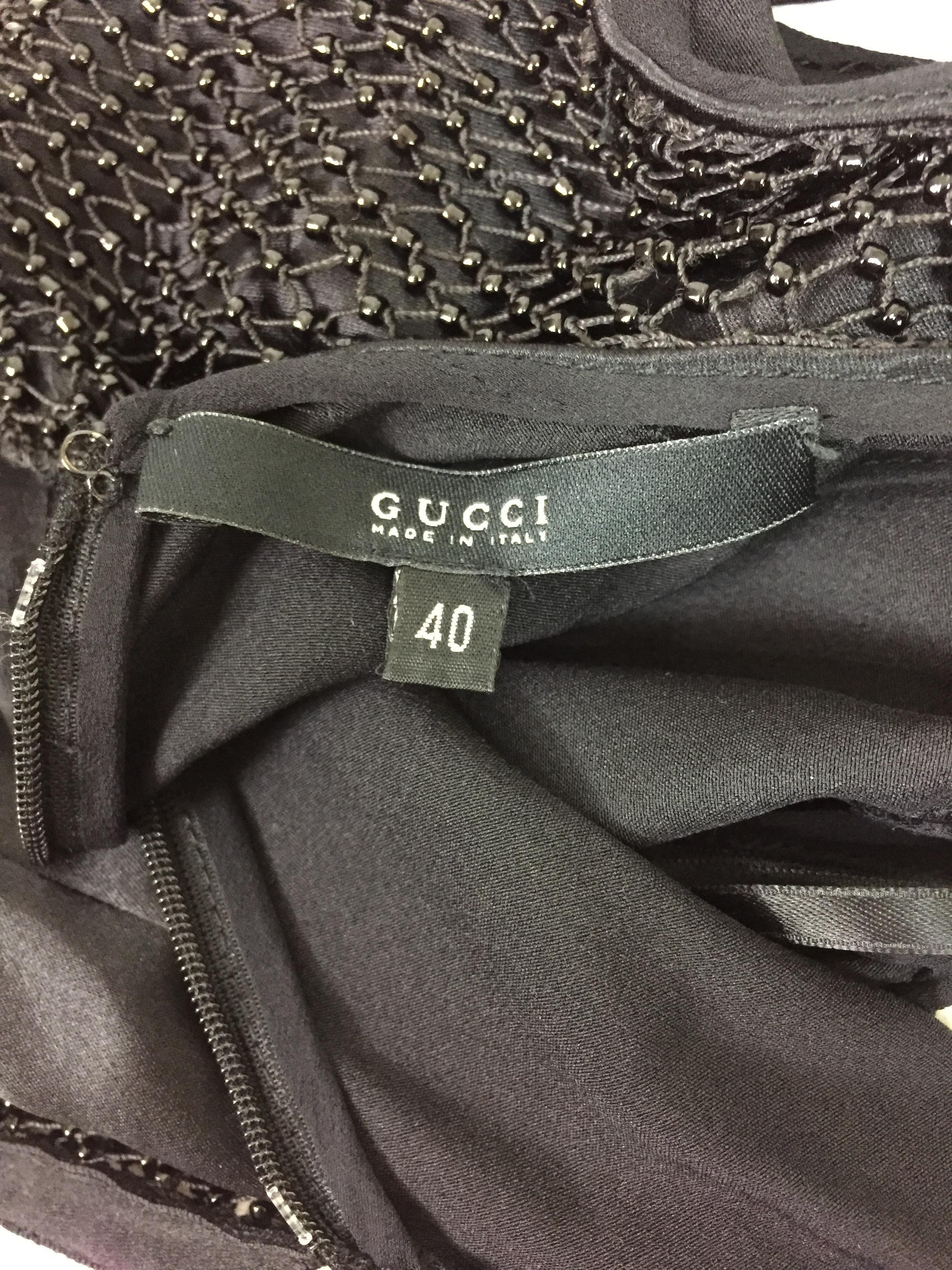 Women's F/W 2002 Gucci Tom Ford Runway 20's Flapper Plunging Black Beaded Mesh Dress