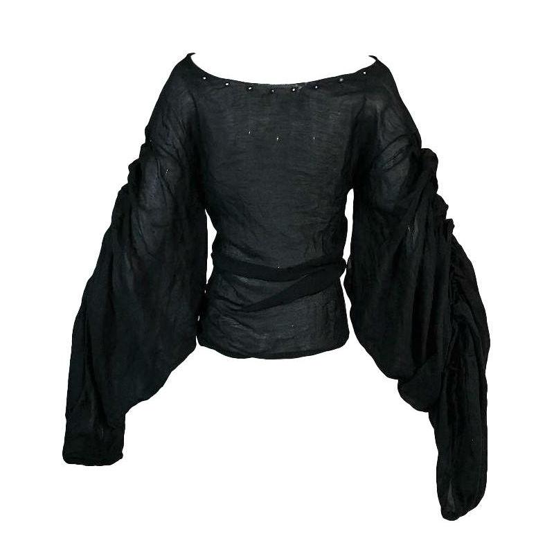 F/W 2002 Gucci Tom Ford Sheer Black Corset Plunging Poet Sleeve Blouse ...