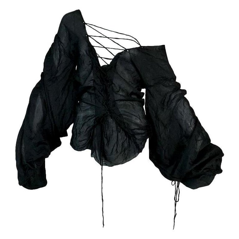 F/W 2002 Gucci Tom Ford Sheer Black Corset Plunging Poet Sleeve