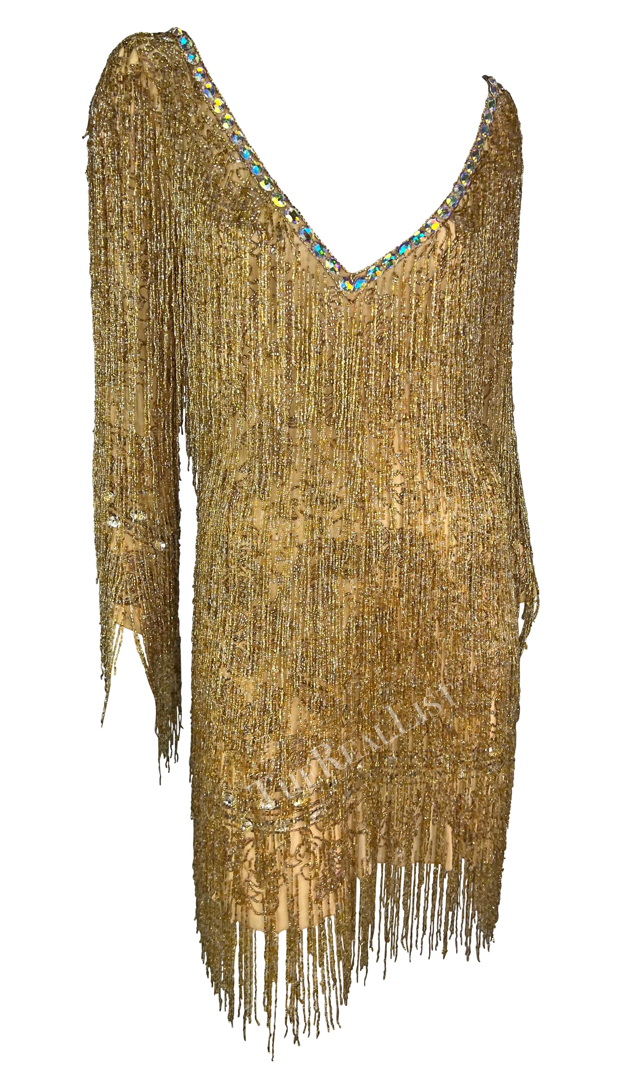 F/W 2002 Roberto Cavalli Runway Rhinestone Beaded Fringe Beyoncé Mini Dress For Sale 6