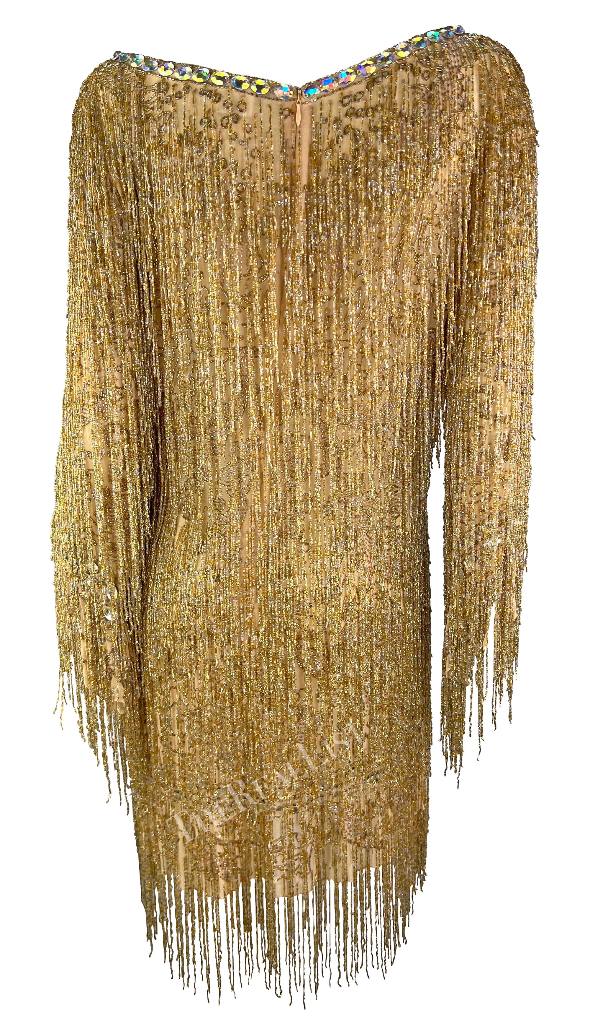 F/W 2002 Roberto Cavalli Runway Rhinestone Beaded Fringe Beyoncé Mini Dress For Sale 4