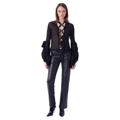 Yves Saint Laurent by Tom Ford H/W 2002 Laufsteg Schwarze Tie-Up-Bluse aus Seide mit Krawattenausschnitt