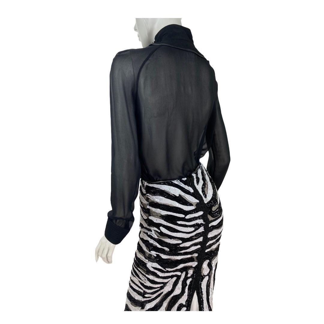 F/W 2002 Vintage Gianni Versace Couture Black Silk Shirt with Leather Detail 38 For Sale 3