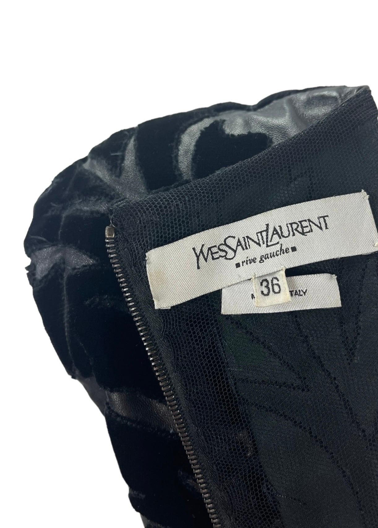 F/W 2002 Vintage Tom Ford for Yves Saint Laurent Black Leather Velvet Dress 36-4 For Sale 4