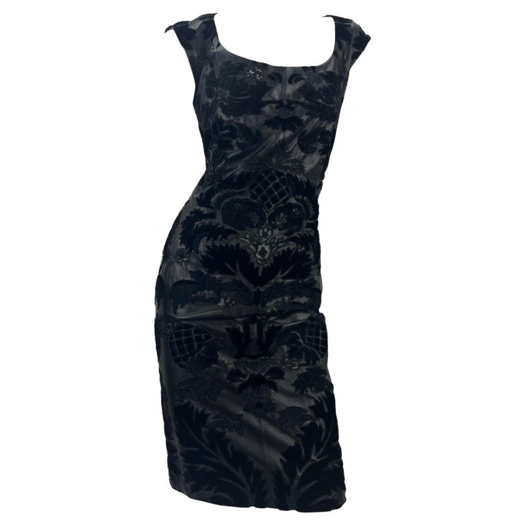 F/W 2002 Vintage Tom Ford for Yves Saint Laurent Black Leather Velvet Dress  36-4 For Sale at 1stDibs