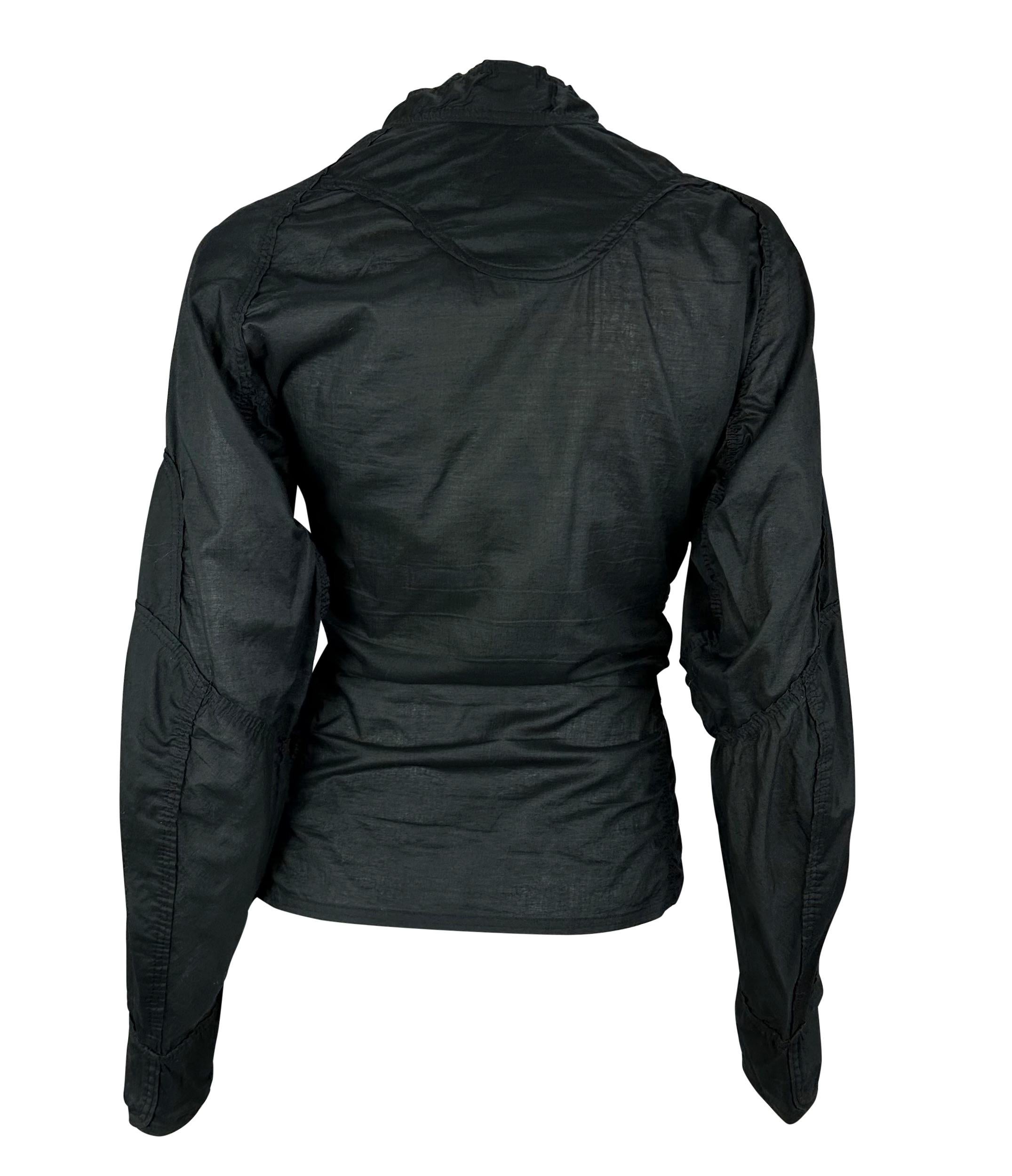S/S 2002 Yves Saint Laurent by Tom Ford Safari Black Ruched Pussy Bow Zip Top For Sale 2