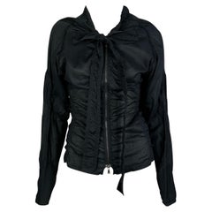 S/S 2002 Yves Saint Laurent by Tom Ford Safari Black Ruched Pussy Bow Zip Top