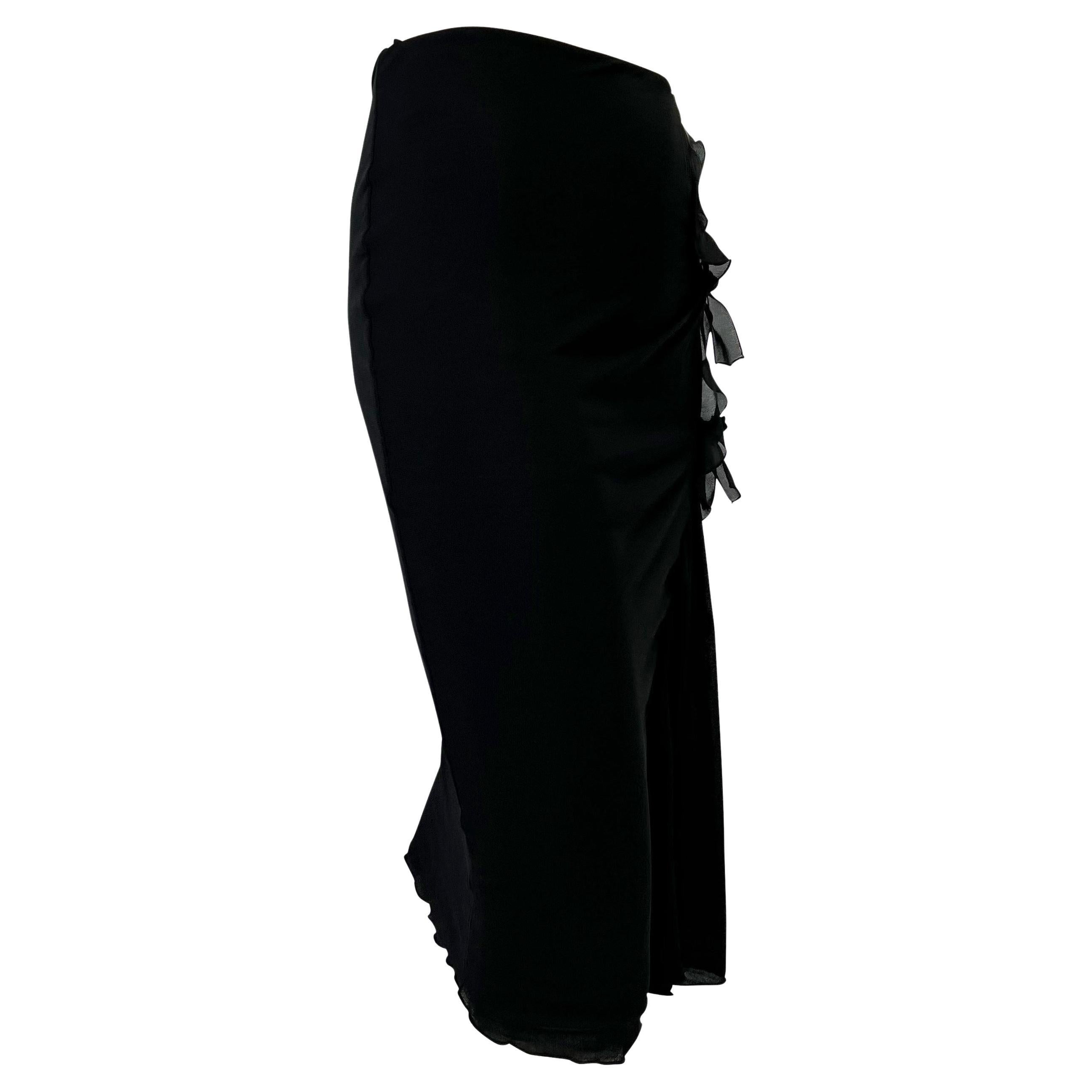 F/W 2002 Yves Saint Laurent by Tom Ford Black Ruffle Ribbon Viscose Skirt 1