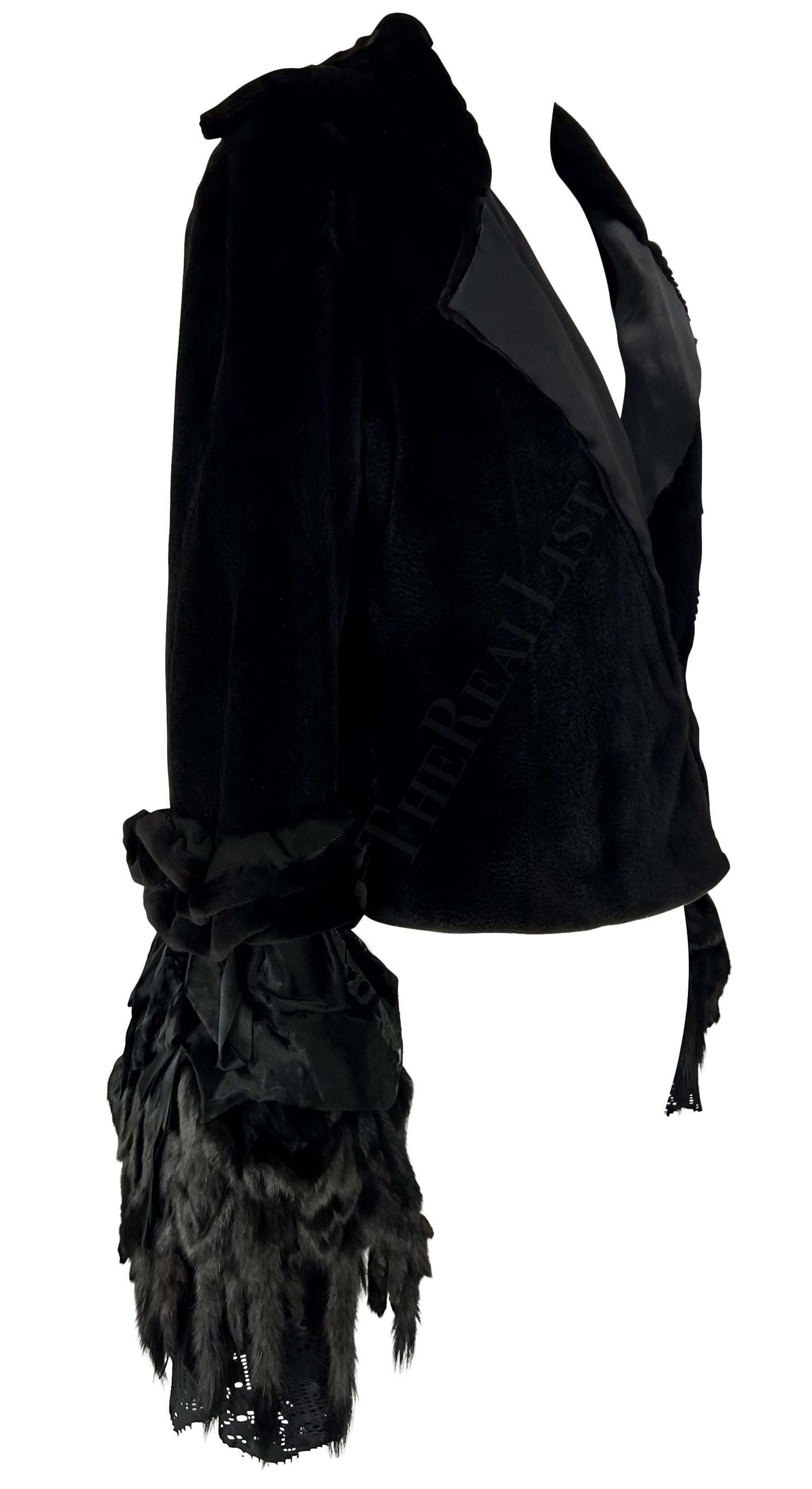 F/W 2002 Yves Saint Laurent by Tom Ford Black Shaved Mink Fur Bell Cuff Coat For Sale 6