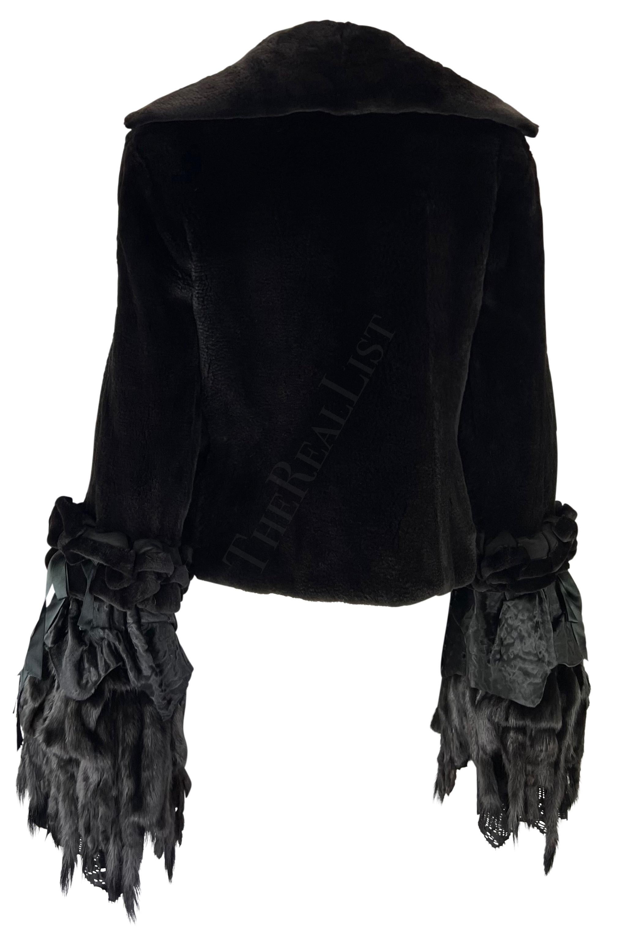 F/W 2002 Yves Saint Laurent by Tom Ford Black Shaved Mink Fur Bell Cuff Coat For Sale 3