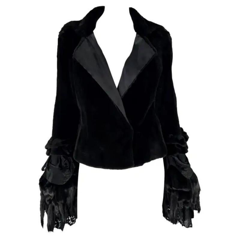 F/W 2002 Yves Saint Laurent by Tom Ford Black Shaved Mink Fur Bell Cuff Coat For Sale