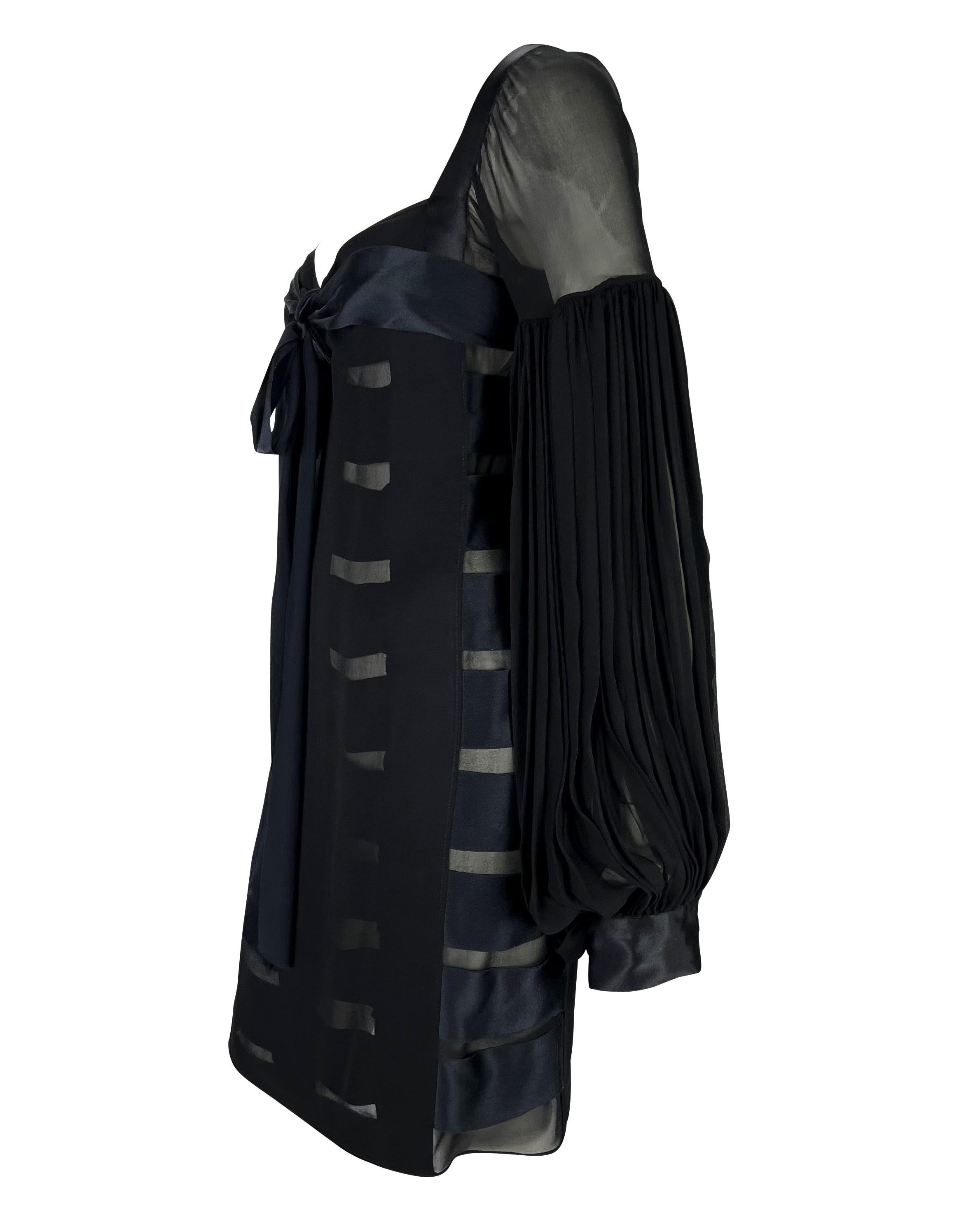 F/W 2002 Yves Saint Laurent by Tom Ford Black Sheer Poet Sleeve Ribbon Dress For Sale 1