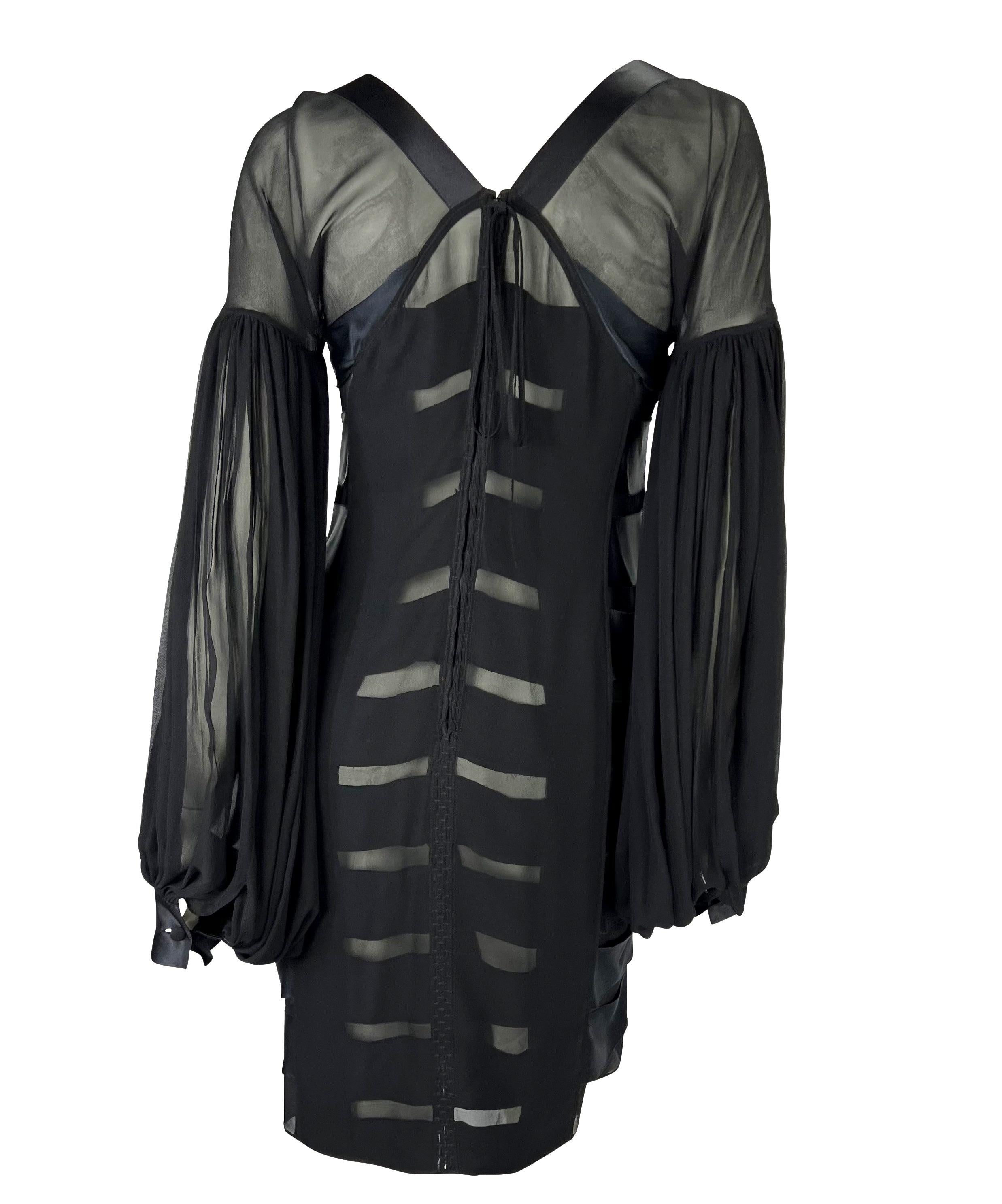 F/W 2002 Yves Saint Laurent by Tom Ford Black Sheer Poet Sleeve Ribbon Dress For Sale 3