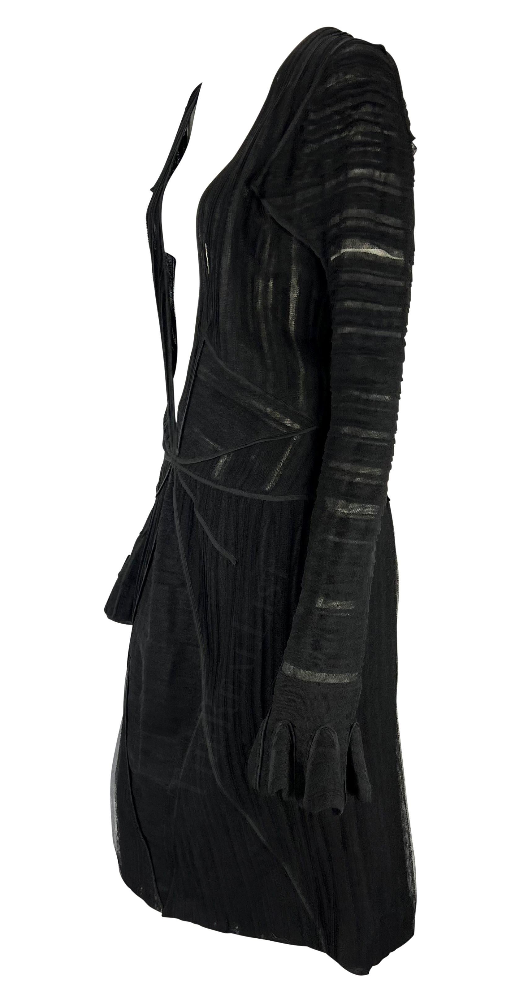 Women's F/W 2002 Yves Saint Laurent by Tom Ford Black Silk Tulle Plunging Runway Dress For Sale