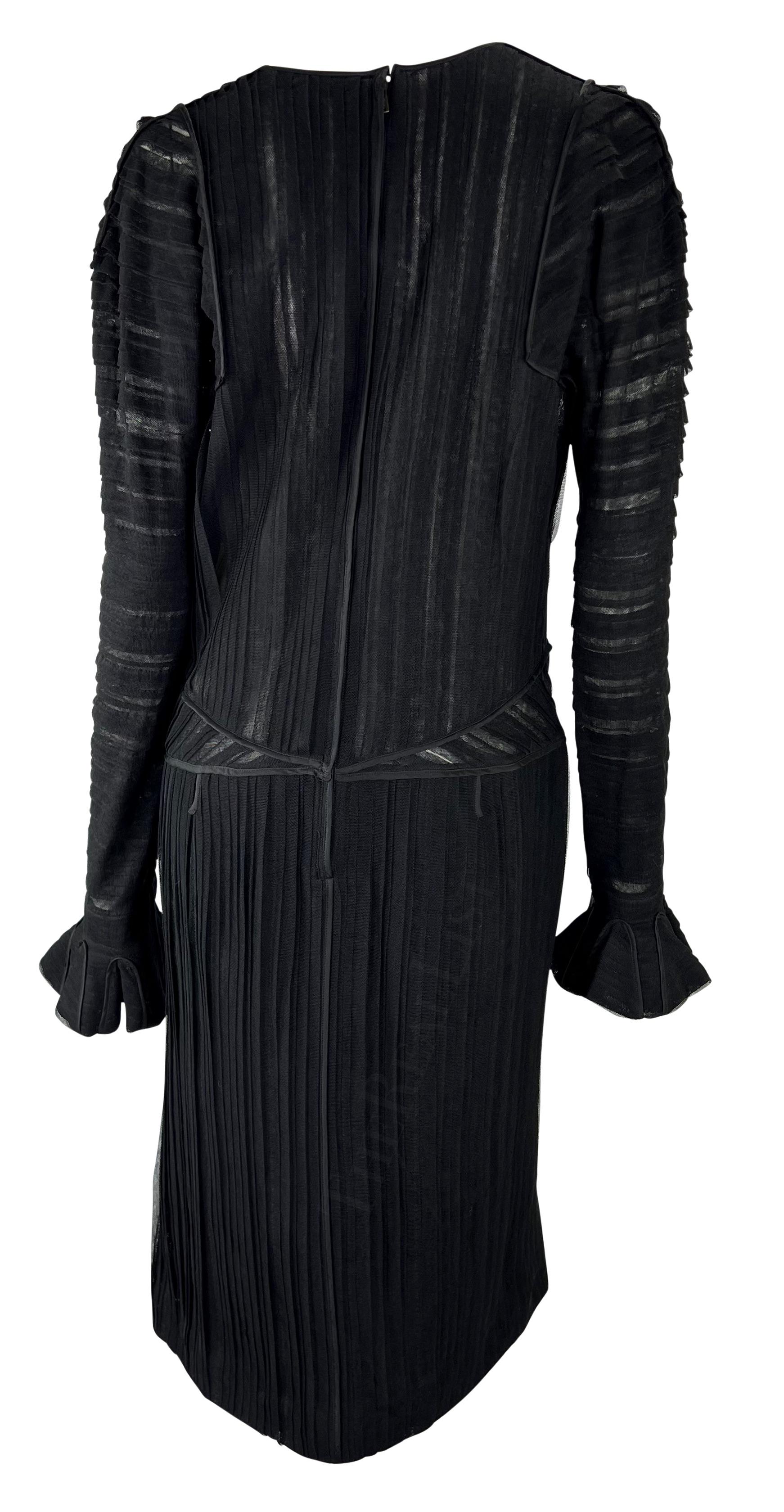 F/W 2002 Yves Saint Laurent by Tom Ford Black Silk Tulle Plunging Runway Dress For Sale 1