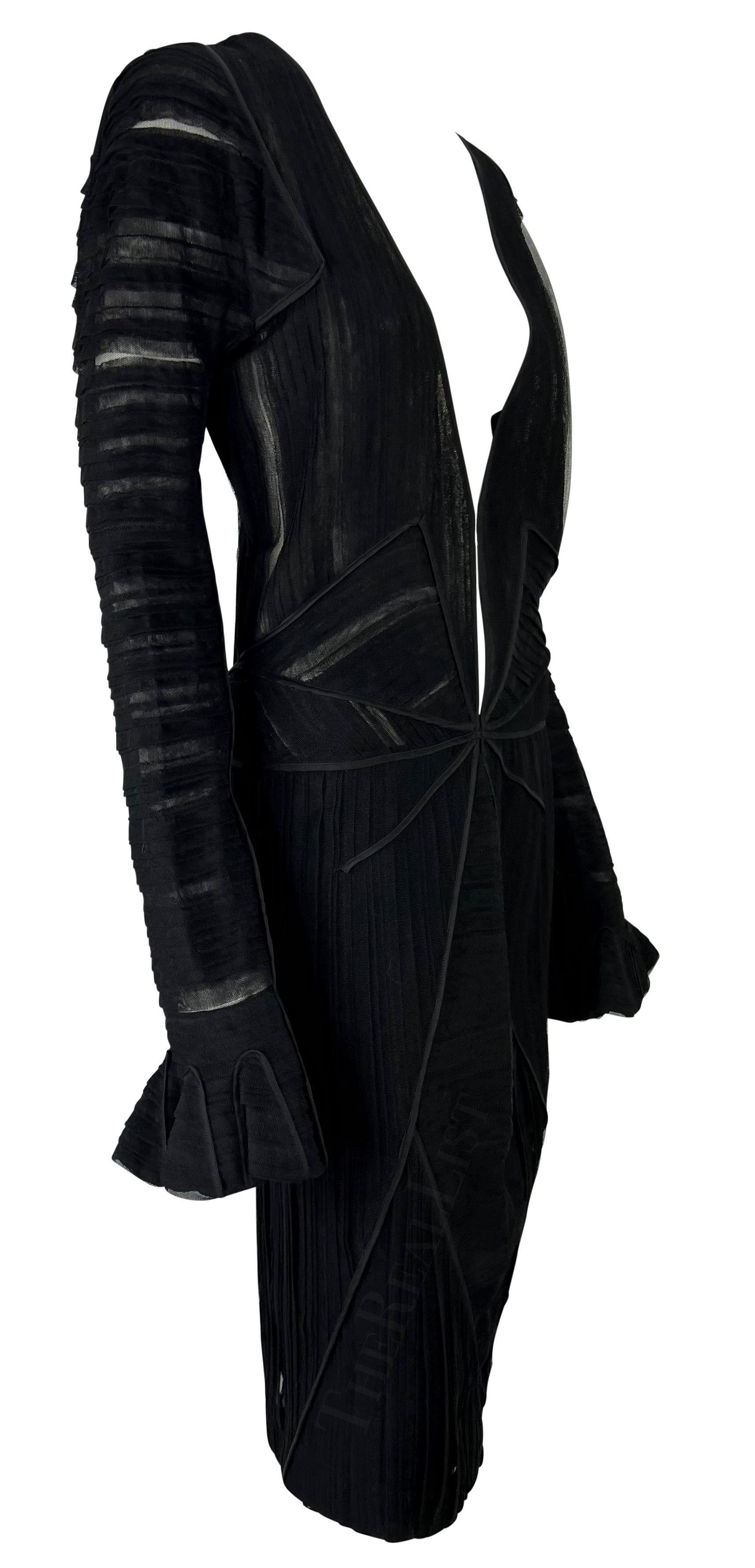 F/W 2002 Yves Saint Laurent by Tom Ford Black Silk Tulle Plunging Runway Dress For Sale 3