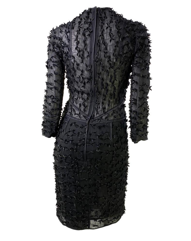 F/W 2002 Yves Saint Laurent by Tom Ford Black Velvet Bow Sheer Silk Dress For Sale 1