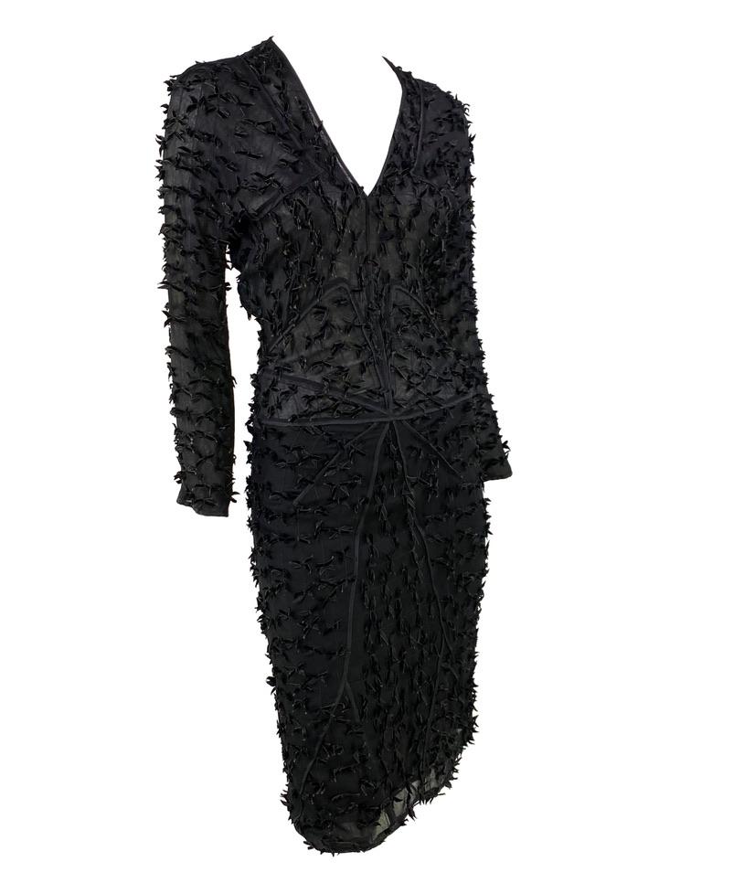 F/W 2002 Yves Saint Laurent by Tom Ford Black Velvet Bow Sheer Silk Dress For Sale 2