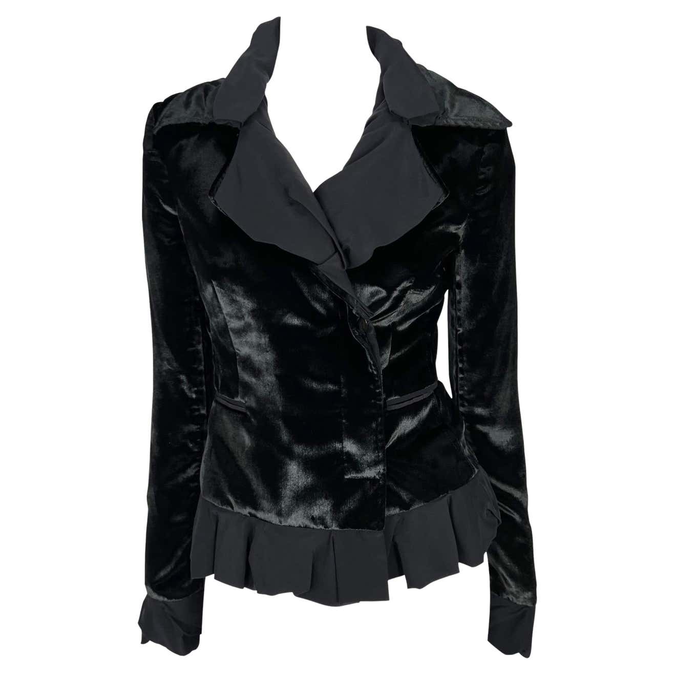 F/W 2002 Yves Saint Laurent by Tom Ford Black Velvet Panel Sheer Ruffle ...