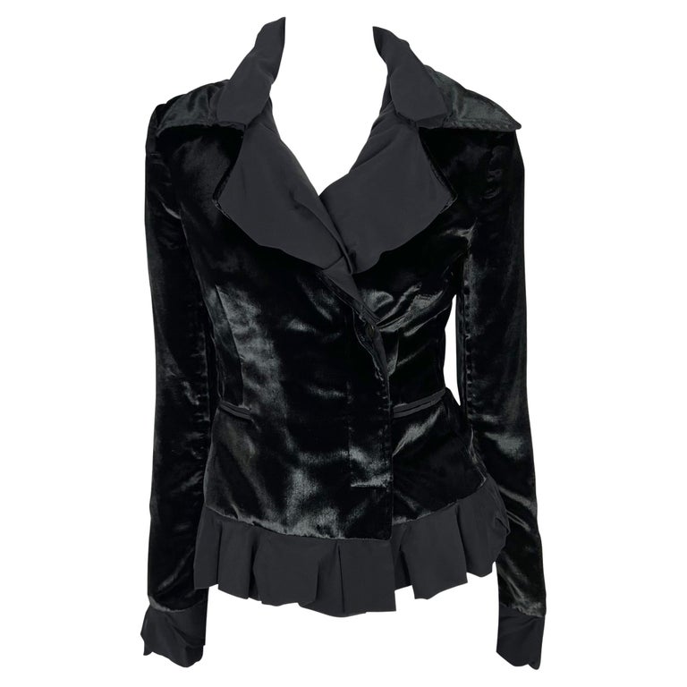 F/W 2002 Yves Saint Laurent by Tom Ford Black Velvet Panel Sheer Ruffle ...