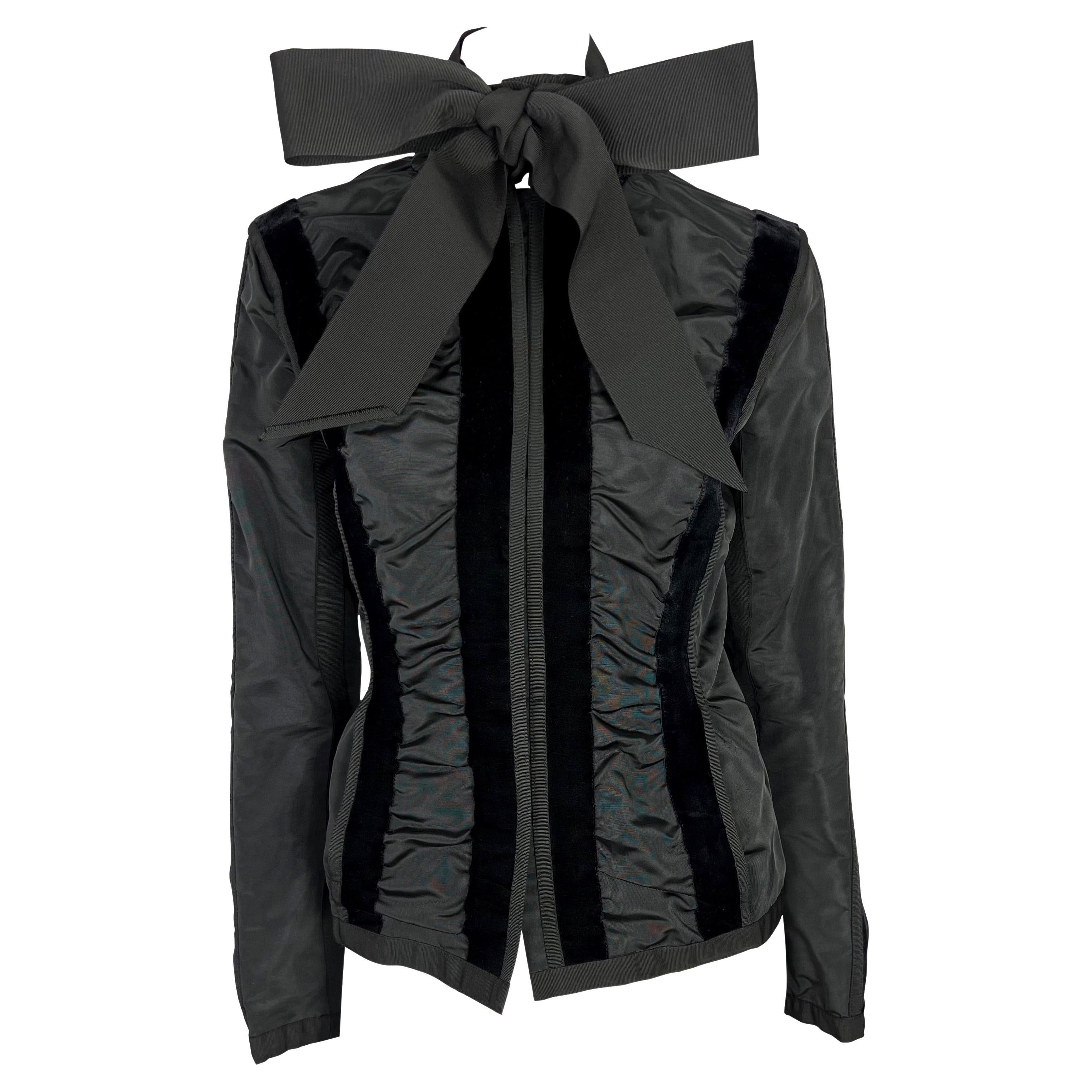 F/W 2002 Yves Saint Laurent by Tom Ford Veste en velours noir à rubans froncés en vente