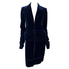 H/W 2002 Yves Saint Laurent by Tom Ford Blauer Samt-Rockanzug mit Paneel