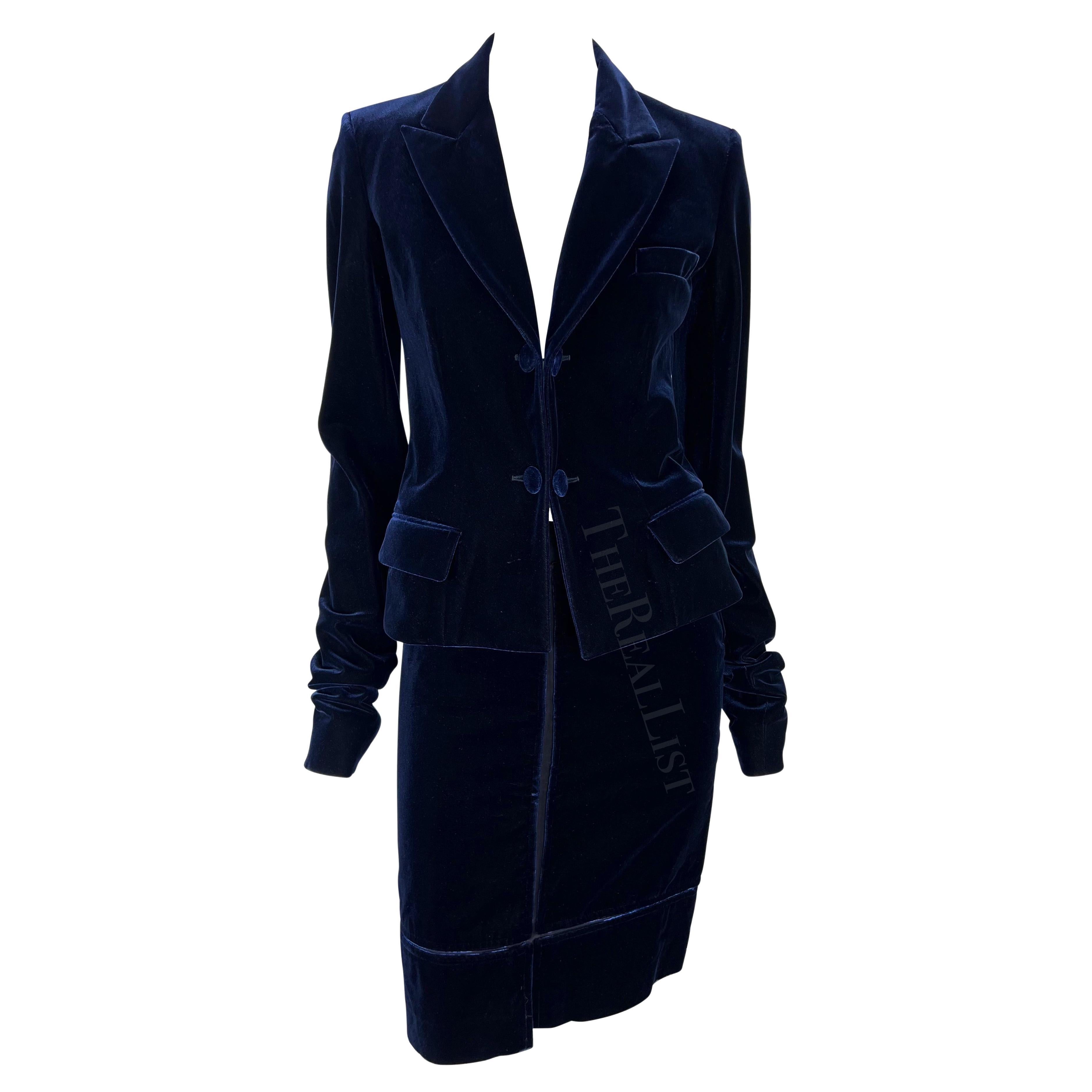 F/W 2002 Yves Saint Laurent by Tom Ford Blue Velvet Panel Skirt Suit  For Sale