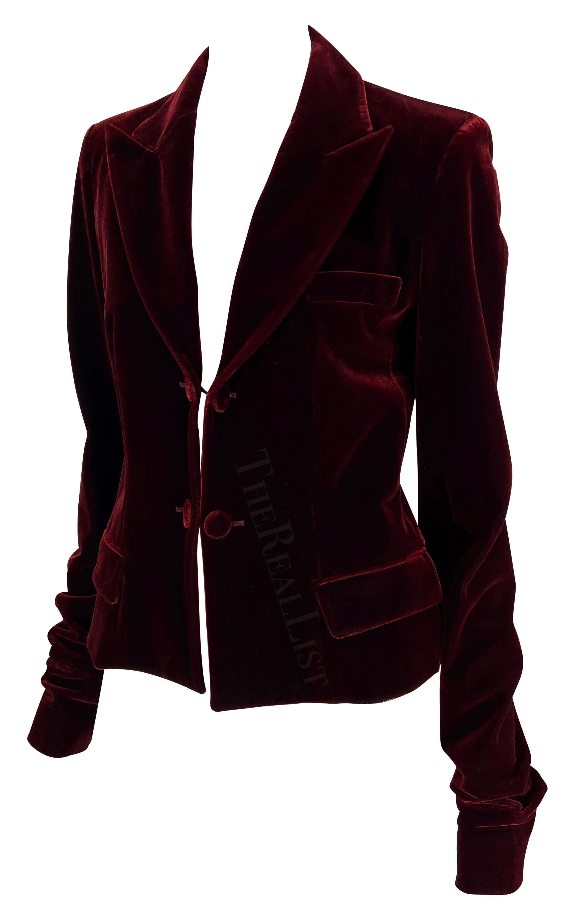 F/W 2002 Yves Saint Laurent by Tom Ford Deep Red Velvet Blazer In Excellent Condition For Sale In West Hollywood, CA