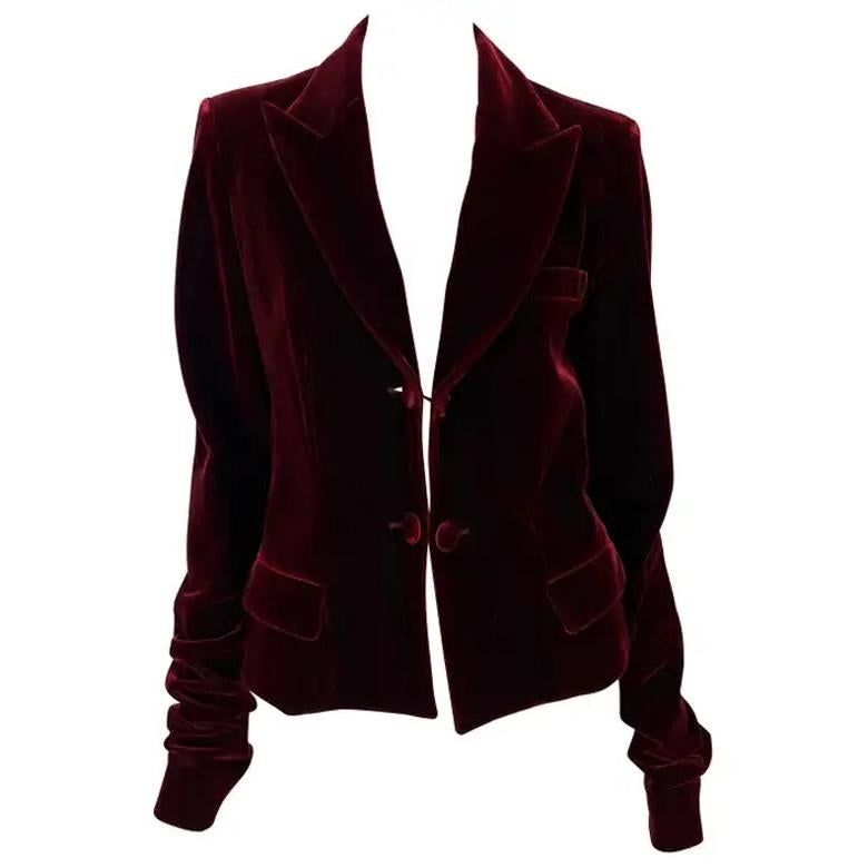 F/W 2002 Yves Saint Laurent by Tom Ford Deep Red Velvet Blazer For Sale