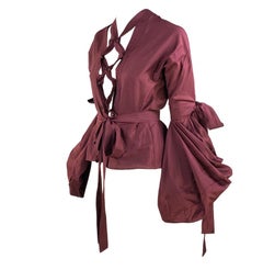 F/W 2002 Yves Saint Laurent by Tom Ford Maroon Balloon Sleeve Ribbon Tie blouse